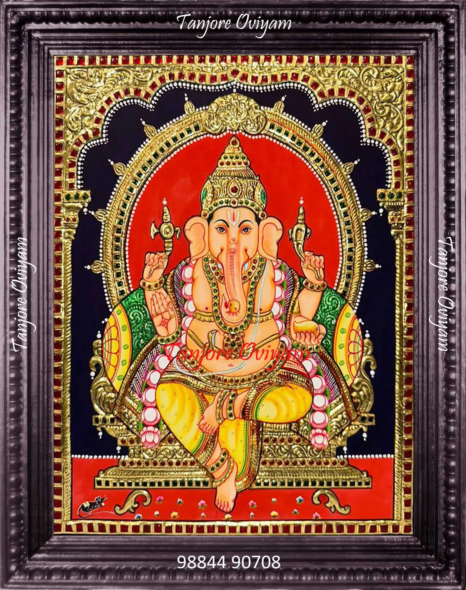 Traditional Vinayagar Tanjore painting with gold foil and classic Thanjavur art detailing